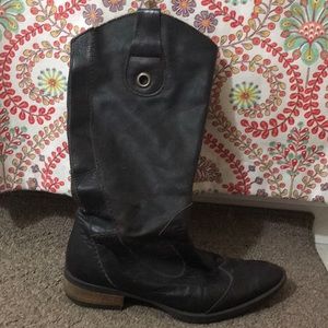 Black Leather and Canvas Western Boots, 37